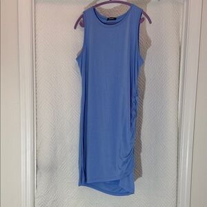 Sleeveless Light Blue High-Low Midi Dress with Side Ruching